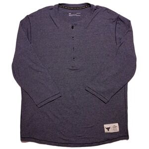 UNDER ARMOUR Project Rock Long Sleeve Henley Shirt 1346095 Blue Gray Large L